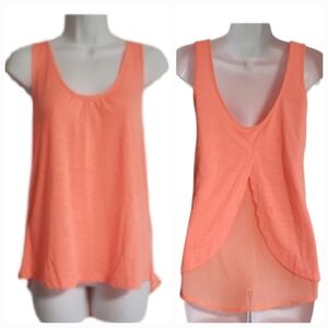 Vanity Womens Medium Scoop Neck Coral Sheer Peek-a-Boo Panel Hi-Lo Tulip Back